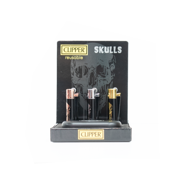 12 Clipper CMP11RH Metal Large Flint Skulls Lighters - CM3S125UK- - Vape Center