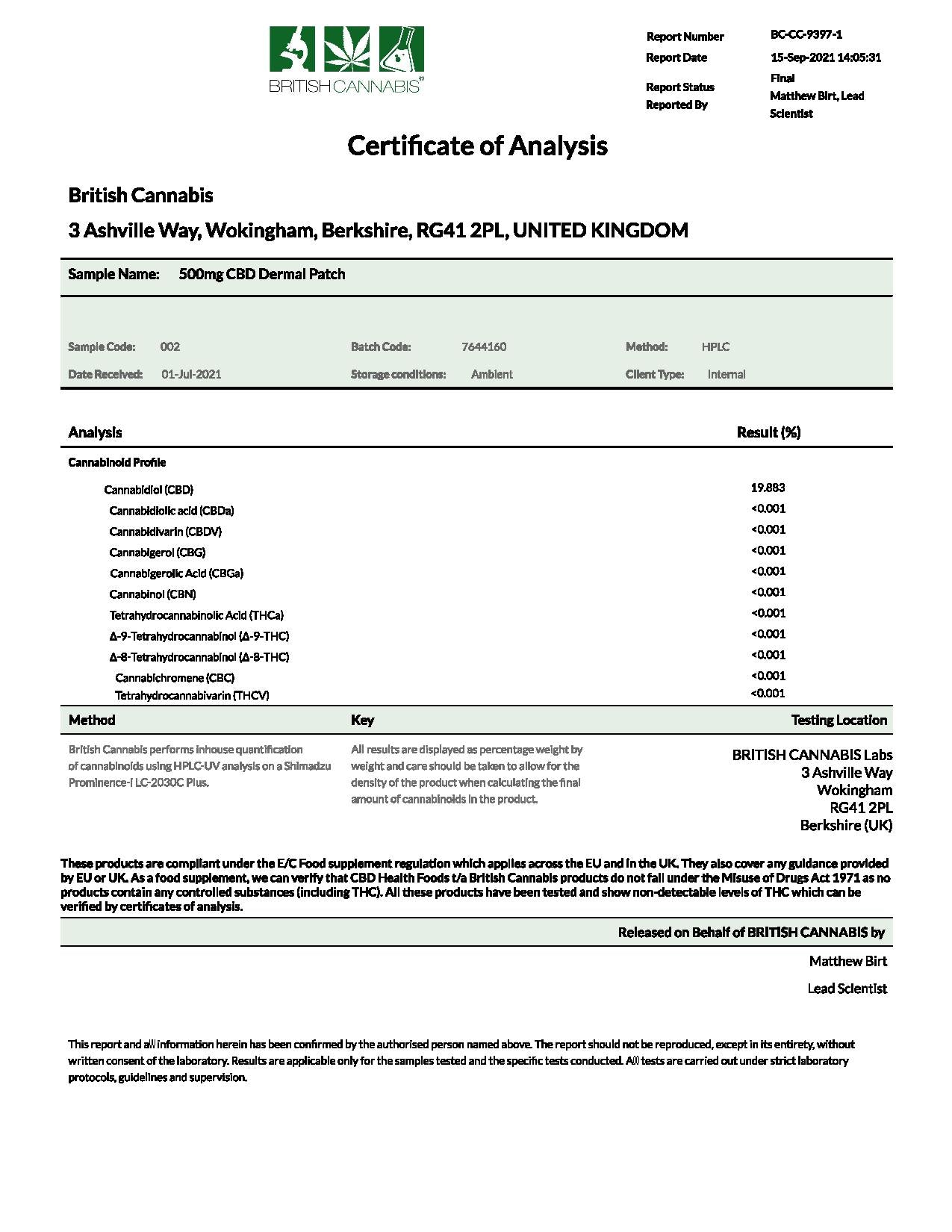 CBD by British Cannabis 500mg CBD Dermal CBD Patches - 10 Patches - Vape Center