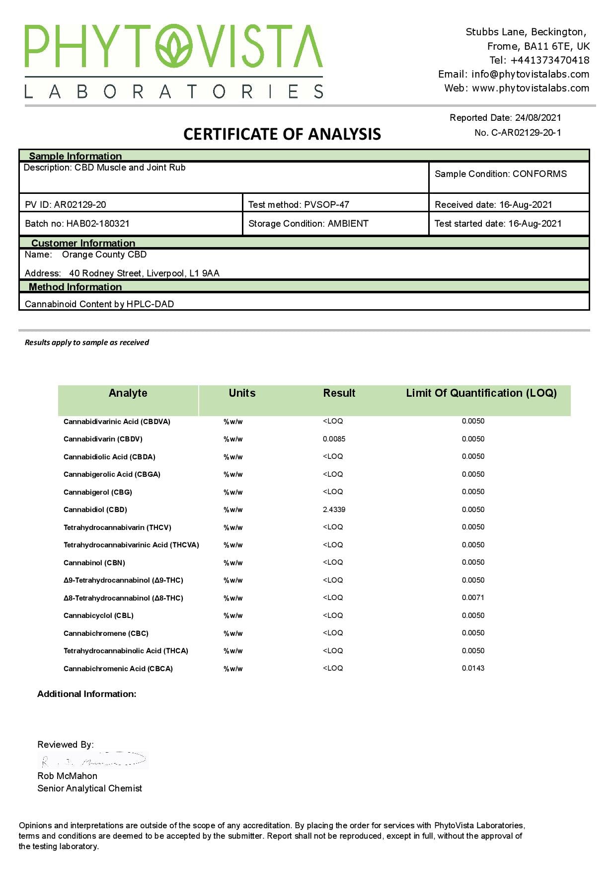 Orange County CBD 1000mg CBD Muscle And Joint Balm - 50ml - Vape Center