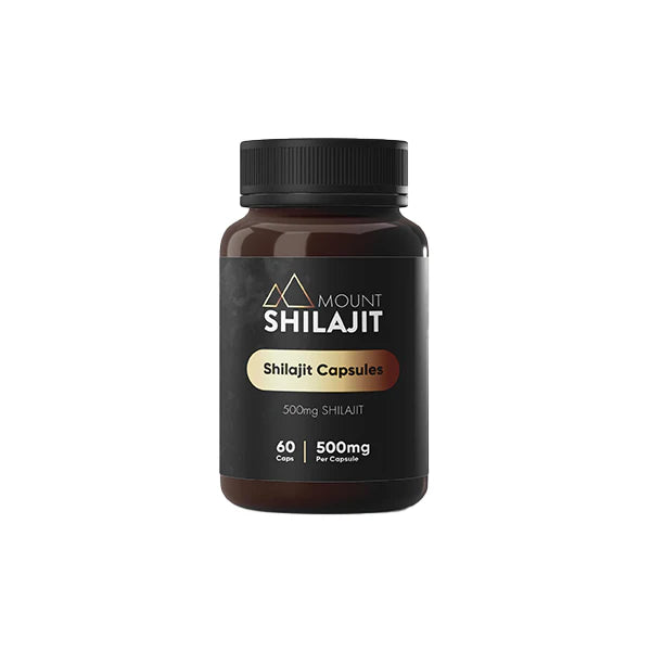 Mount Shilajit 500mg Capsules in Black Bottle, perfect for wellness. Buy Shilajit UK.