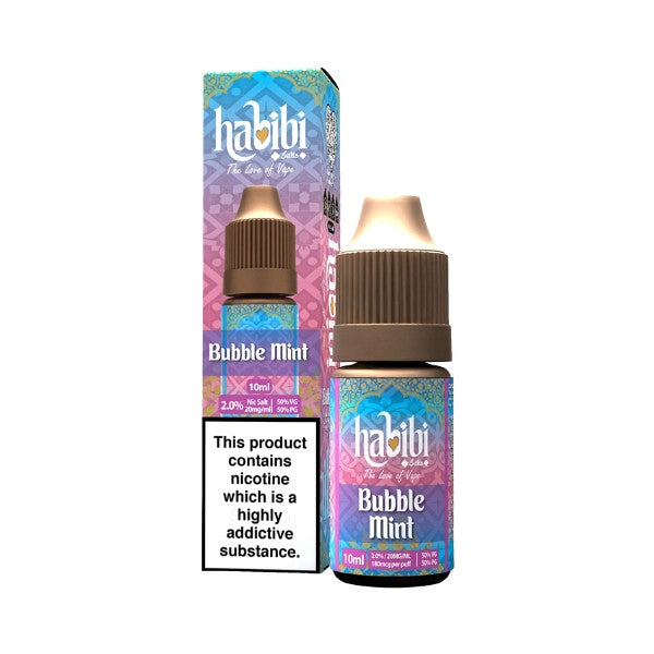 Habilii Bubble Mint vape juice bottle and packaging on a white background