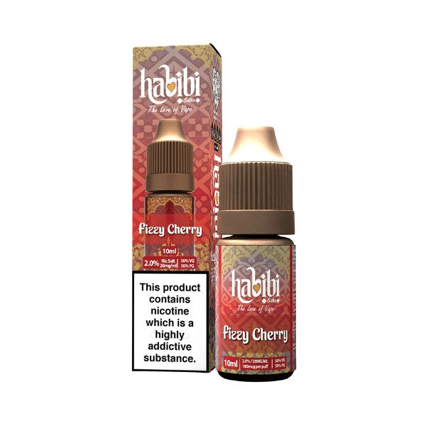 Habibi Fizzy Cherry vape juice bottle and packaging on a white background