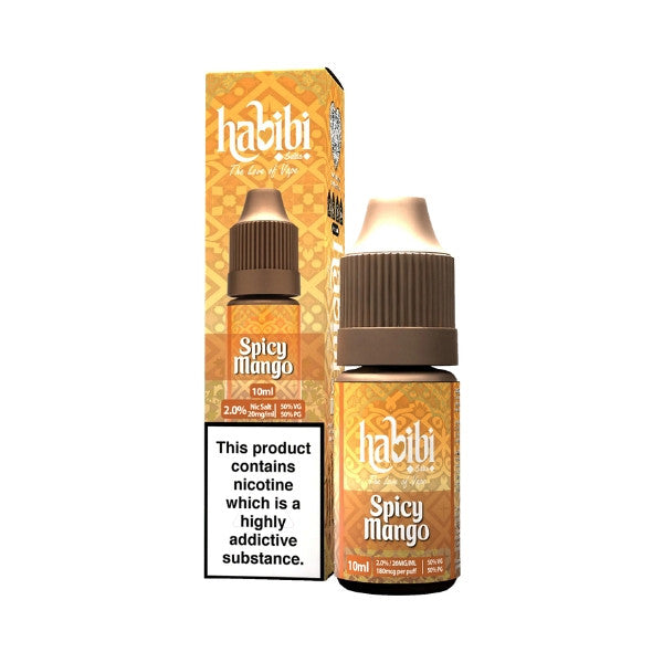 Habilii Spicy Mango vape juice bottle and packaging on a white background