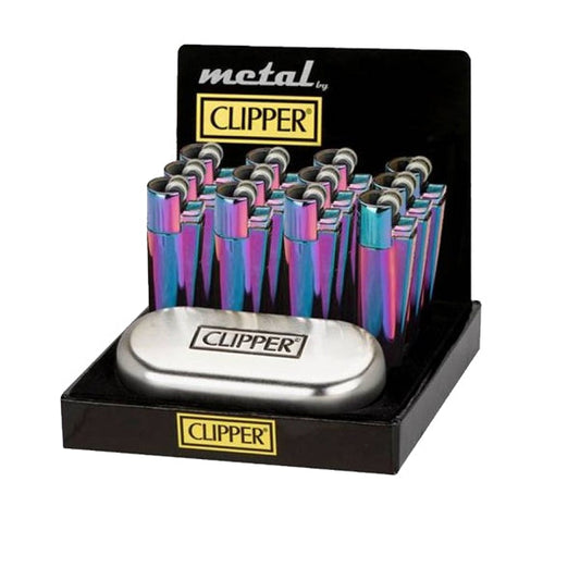 12 Clipper Metal Large Classic Finishes Lighters Icy with Case - CM0S019UK - 2d0116-20