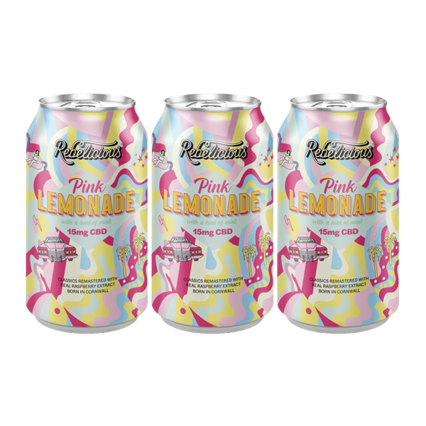 12 x Rebelicious 15mg CBD Pink Lemonade Sparkling Soft Drink - 330ml - Vape Center
