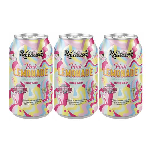 12 x Rebelicious 15mg CBD Pink Lemonade Sparkling Soft Drink - 330ml - Vape Center