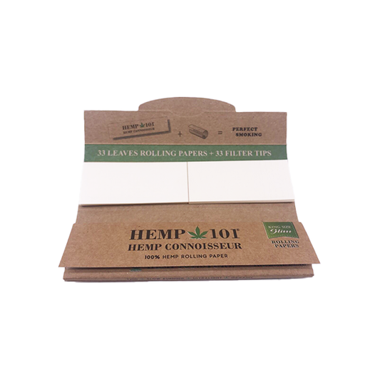 24 Hemp 101 Hemp Connoisseur King Size Slim Rolling Papres with Tips - 2d0116-20