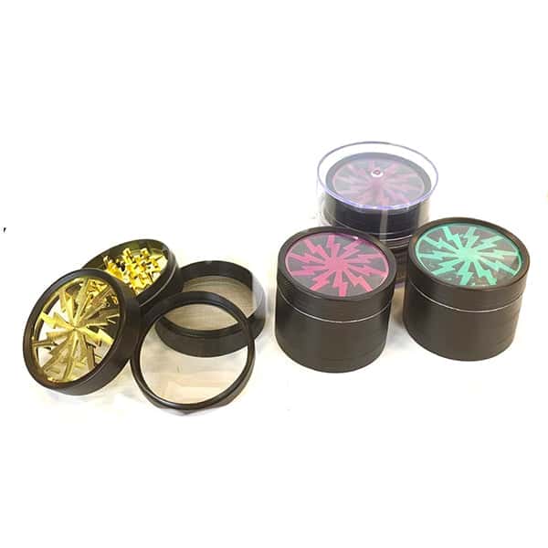 6 x 4 Parts Lightning Bolt Metal Black Grinder - HX089SD - Vape Center