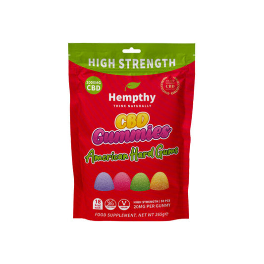 Hempthy 1000mg CBD American Hard Gums Gummies - 50 Pieces - 2d0116-20