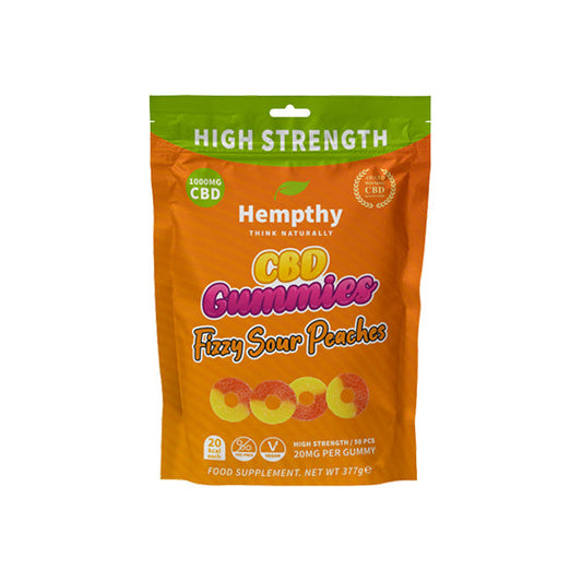Hempthy 1000mg CBD Fizzy Sour Peach Rings Gummies - 50 Pieces - 2d0116-20