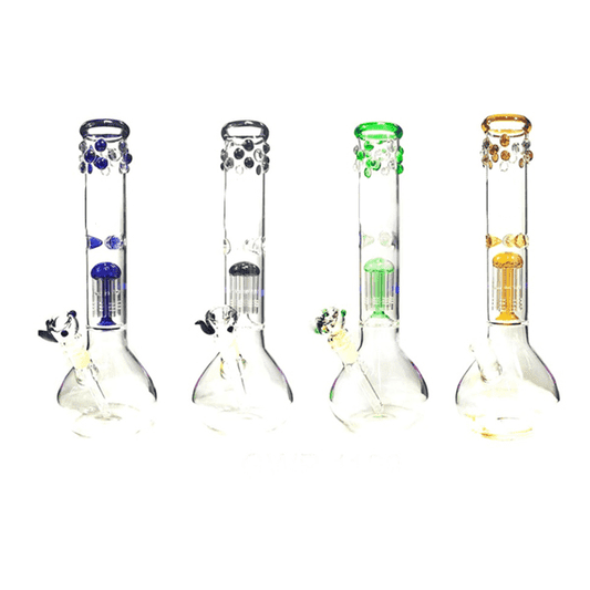 3 x 14" Leaf Print bubble Percolator Glass Bong - GWP-1199(GS0905)