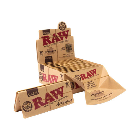 15 Raw Classic Artesano King Size Slim Rolling Papers + Tray & Tips