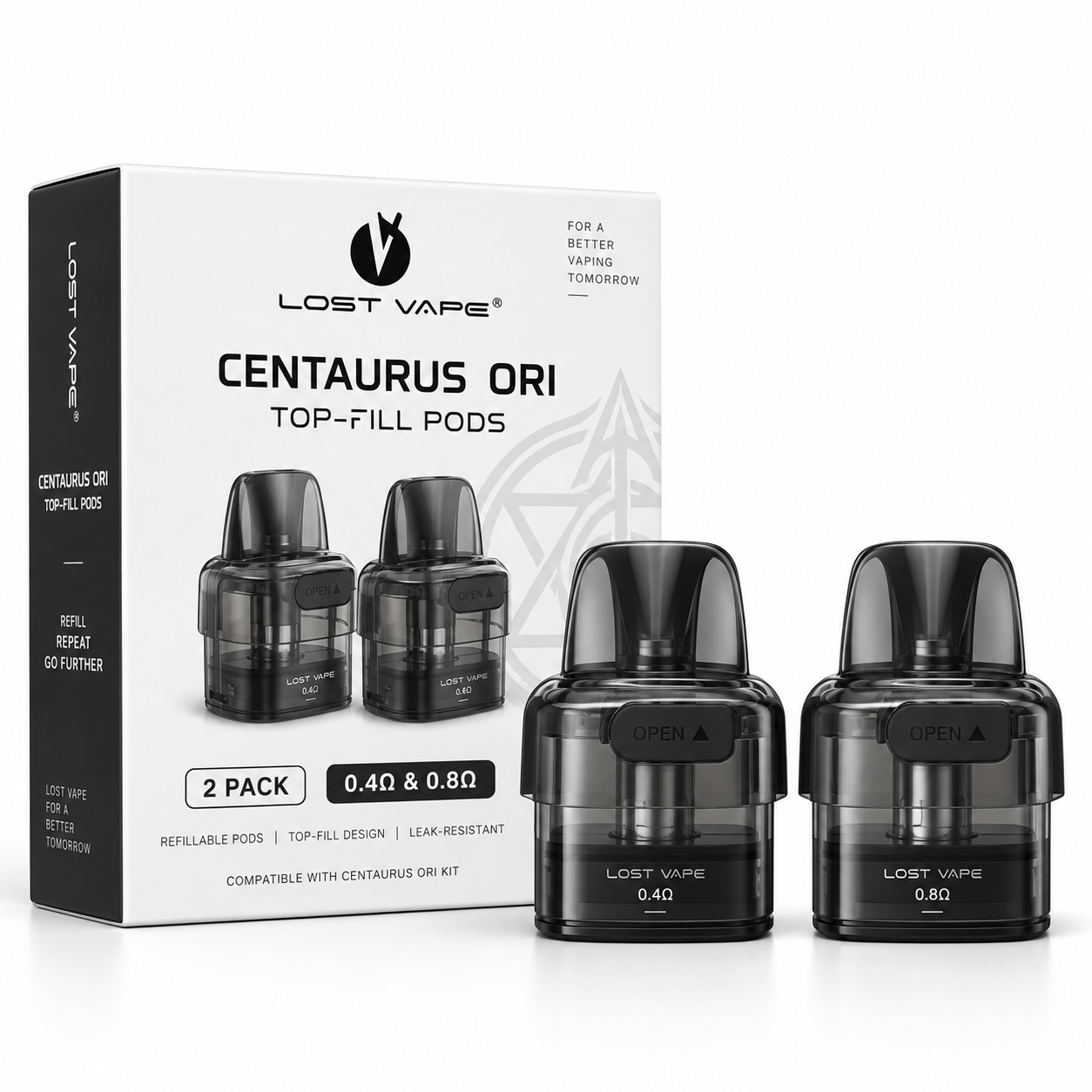 Lost Vape Centaurus ORI top-fill replacement pods 0.4Ω and 0.8Ω 2 pack