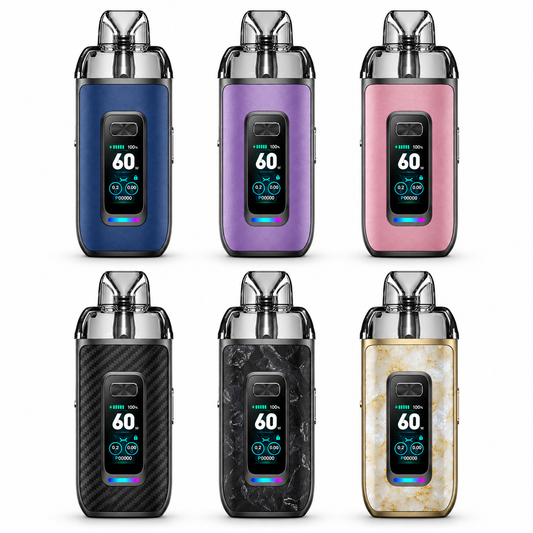 OXVA VPrime 2 Pod Kit available in Mirage Blue, Mirage Purple, Mirage Pink, Black Carbon, Shard Black and Shard Gold.