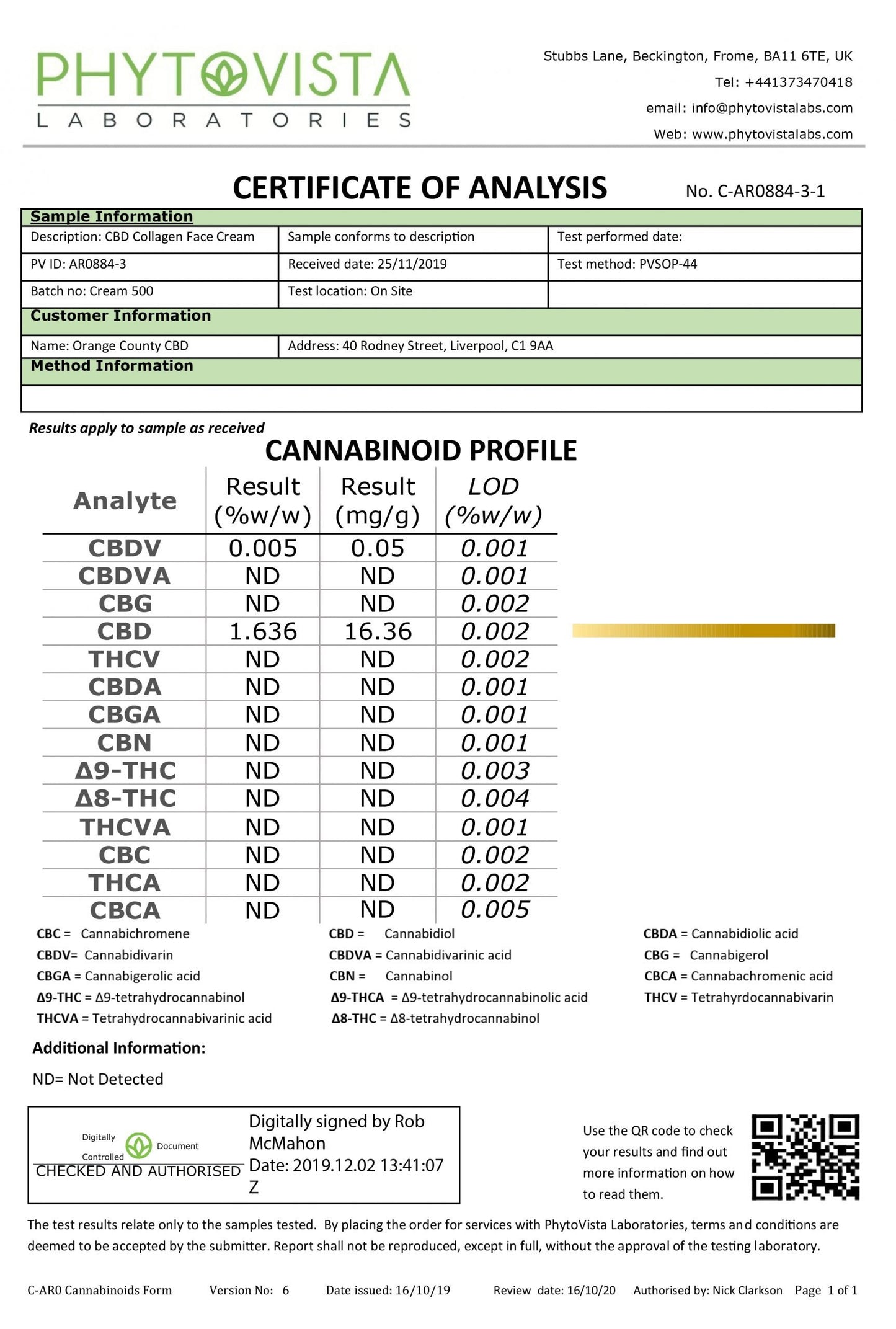 Orange County CBD 350mg Collagen Face Cream 50ml - Vape Center