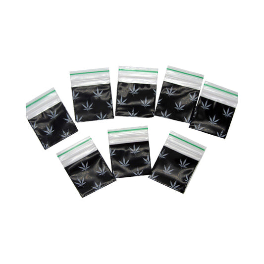 Zipper Branded 30mm x 30mm Black Leaf Bags - Vape Center
