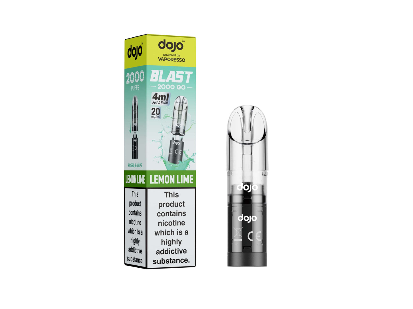 Vaporesso DOJO BLAST vaping pod with 20mg DOJO BLAST pod in Lemon Lime flavor, 4ml capacity