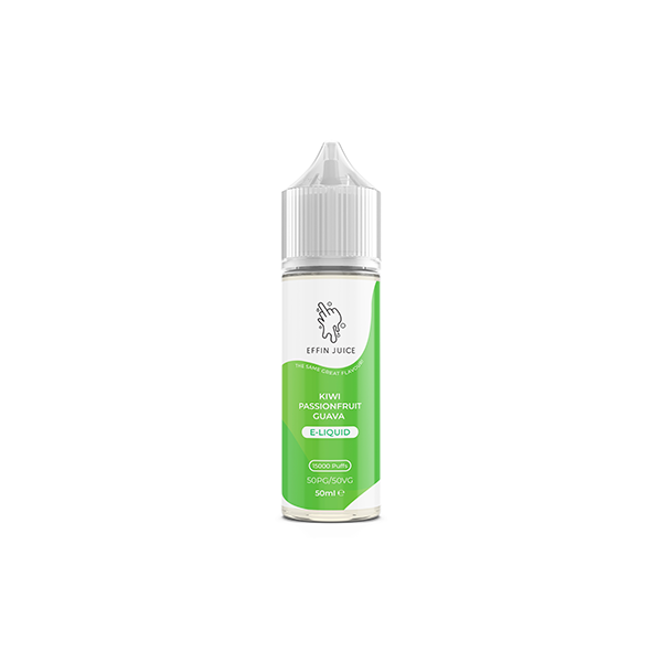 EFFIN Juice Kiwi Passionfruit Guava 0mg vape juice UK in a 50ml bottle for flavorful vaping