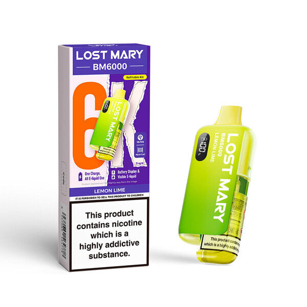 Lost Mary BM6000 pod kit in Lemon Lime flavor with a sleek design and digital display