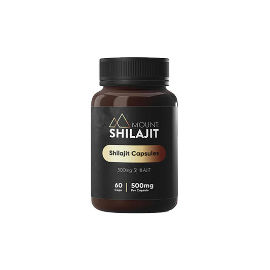 Mount Shilajit 500mg Capsules in Black Bottle, perfect for wellness. Buy Shilajit UK.