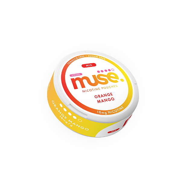 Muse Orange Mango Nicotine Pouches in a container with 18mg nicotine pouches UK for a flavorful experience
