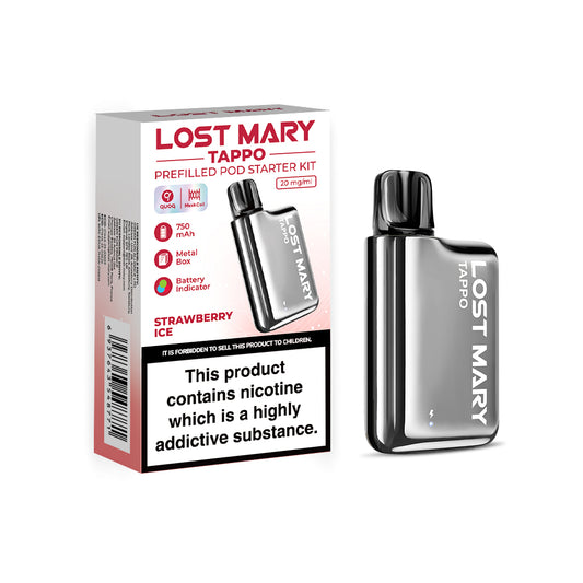 Lost Mary Tappo Pro Pre Filled Pod Kit - Silver Stainless Steel [Strawberry Ice 20mg]-0