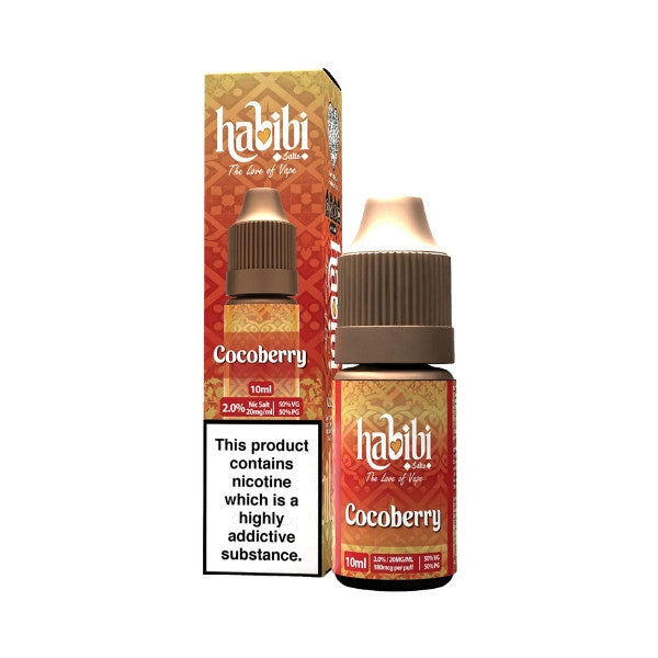 Habibi Cocoberry vape juice bottle and packaging on a white background