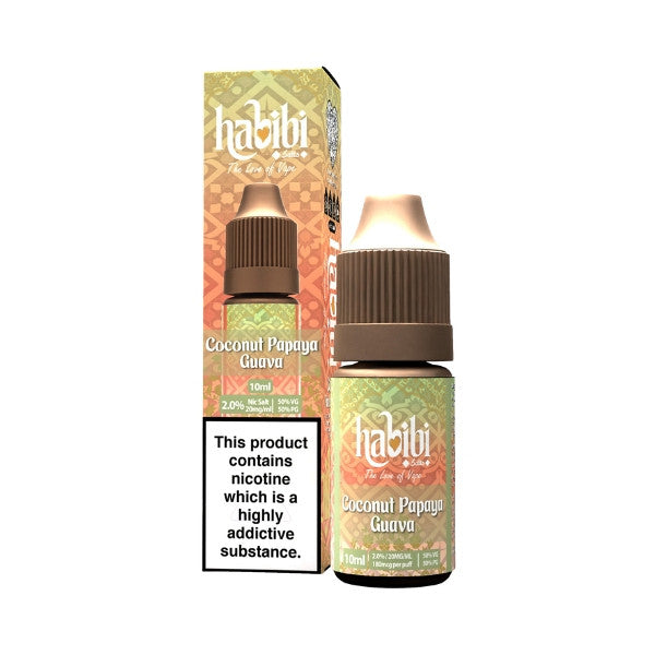 Habilii Coconut Papaya Guava vape juice bottle and packaging on a white background