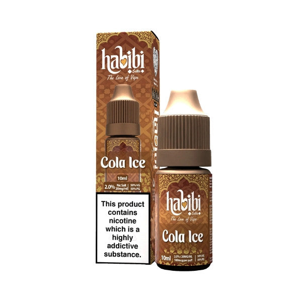 Habibi Cola Ice vape juice bottle and packaging on a white background