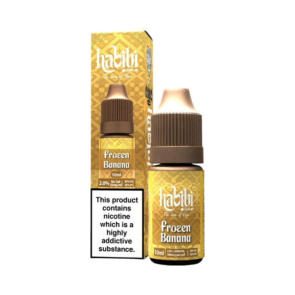 Habilii Frozen Banana vape juice bottle and packaging on a white background
