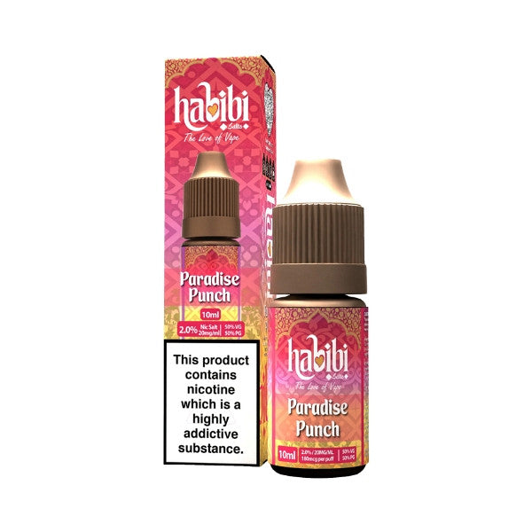 Habibi Paradise Punch vape juice bottle and packaging on a white background