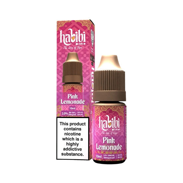 Habibi Pink Lemonade vape juice bottle and packaging on a white background