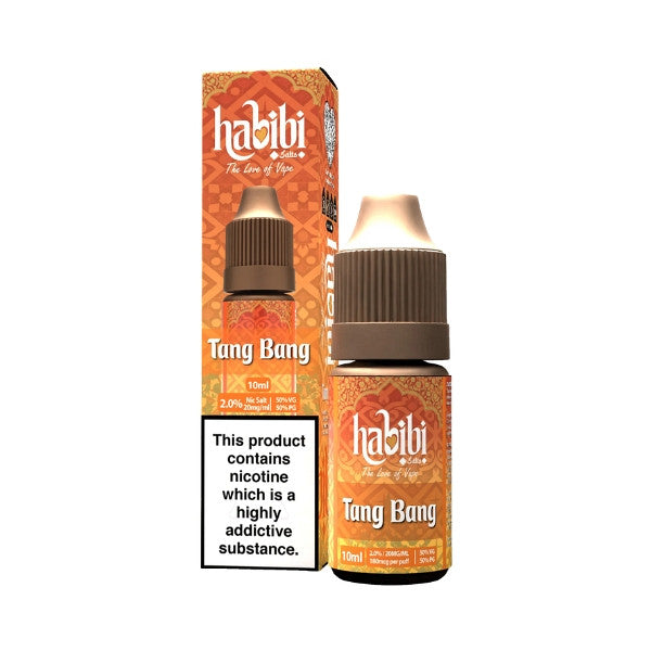 Habibi Tang Bang vape juice bottle and packaging on a white background